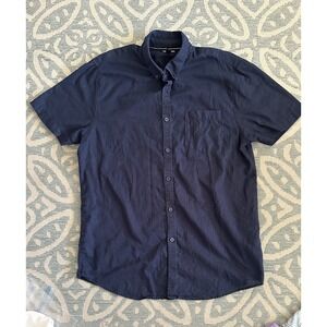 Threadbare Denim Shirt Blue Dark Wash 100% Cotton Button Down Shor Sleeve Size M